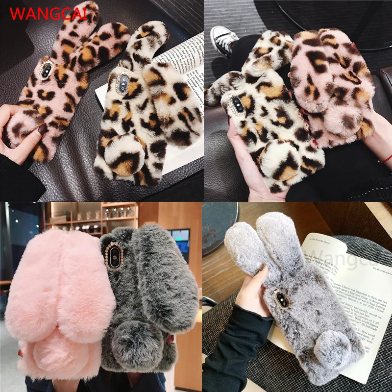 3D Rabbit Ears Fur Plush Case For Samsung Galaxy M20 M10 A9 A8 Star A6 A8 J4 J6 J4+ J6+ A8+ Plus J8 A7 2018 diamond Warm Case