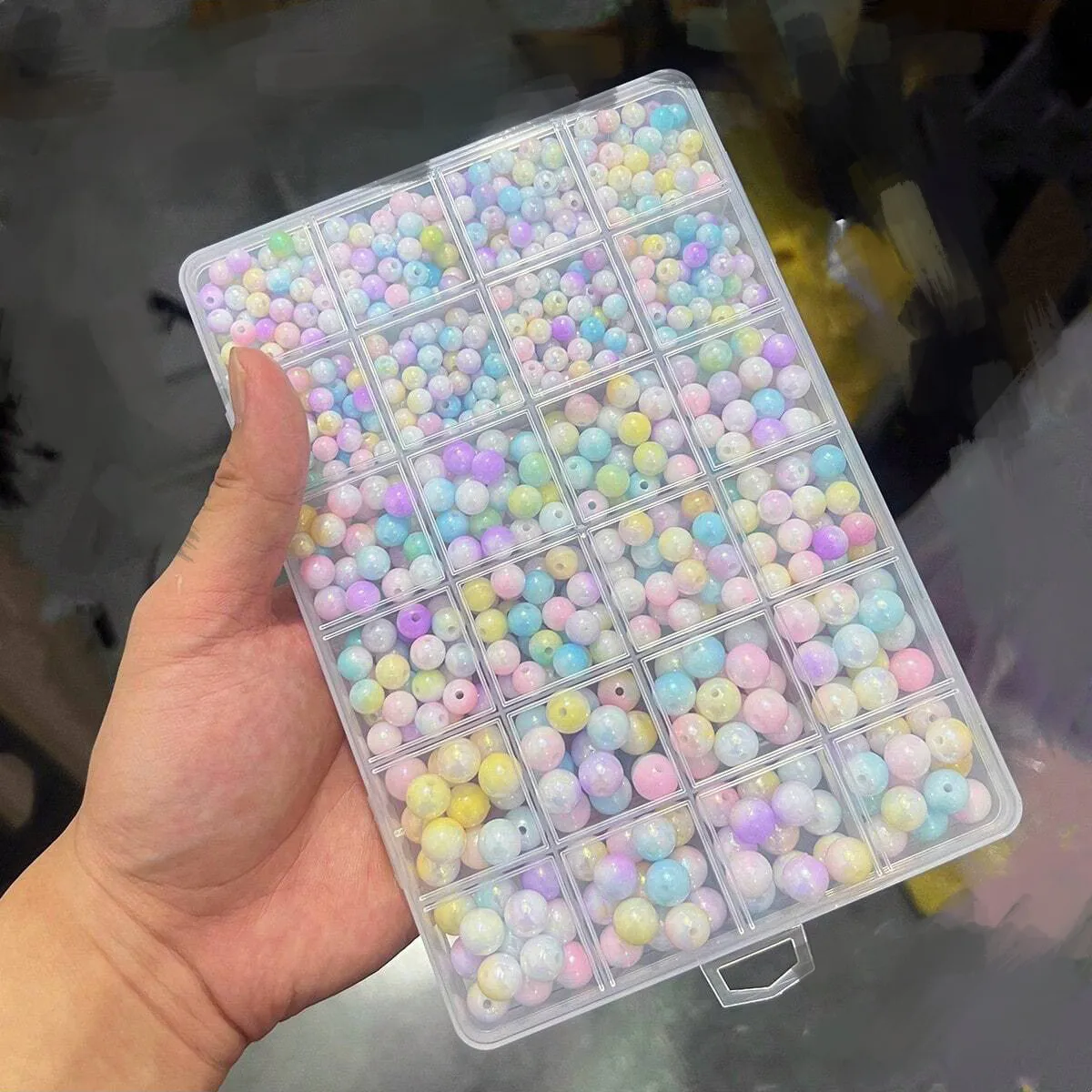 800pcs/24 grid set box 6mm/8mm/10mm cute AB color acrylic beads in various sizes  make couple bracelets DIY jewelry accessories view 3