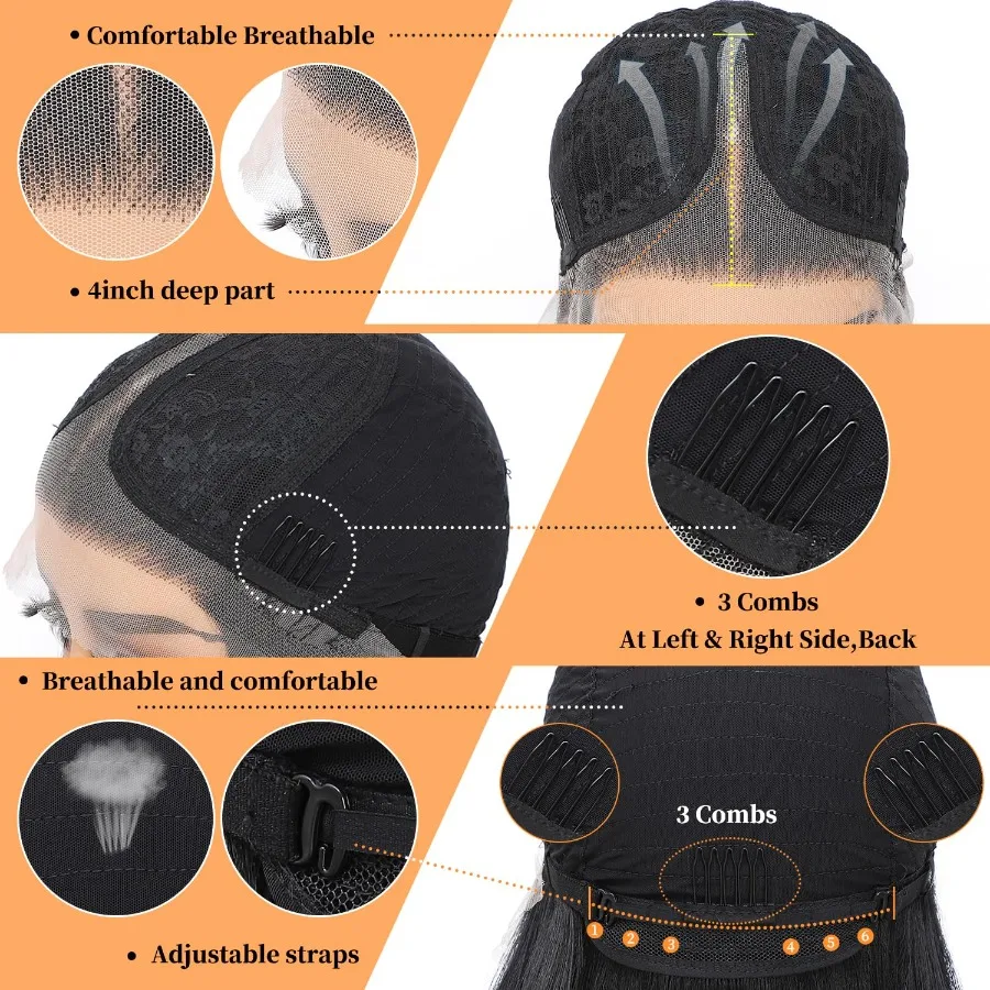 13x4x1 T جزء الاصطناعية الدانتيل الجبهة الباروكات للنساء السود 14 بوصة مستقيم بلانت قطع بيروكات صناعية مع مظهر طبيعي وخفيف الوزن