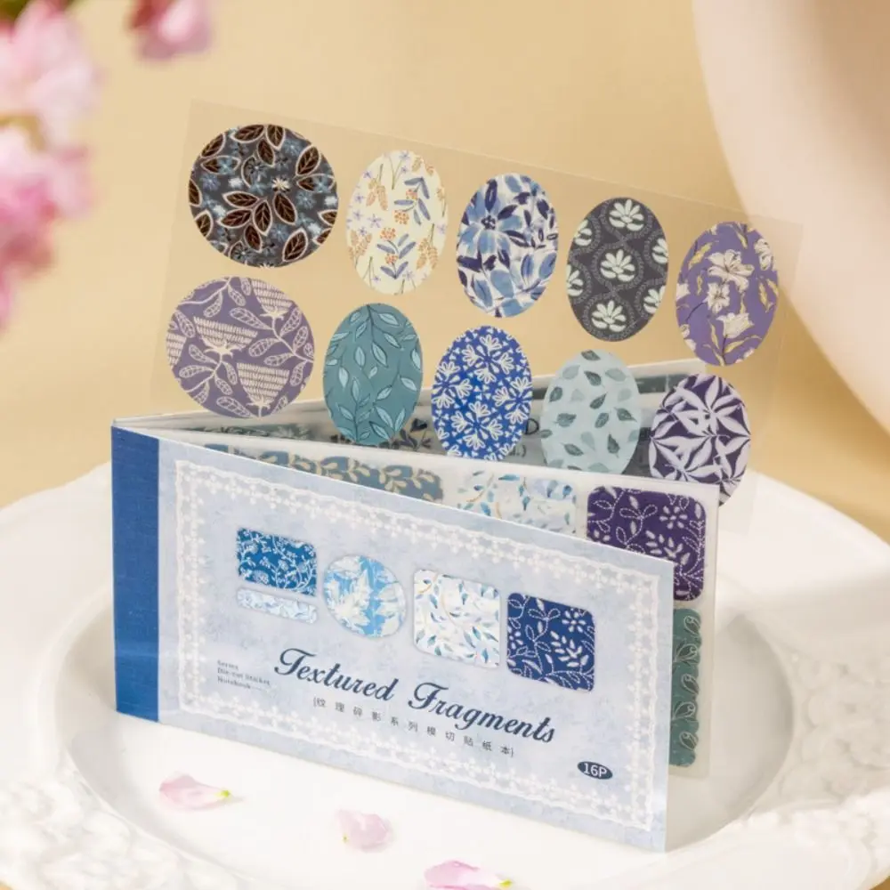 16pcs Textured Fragments Series Sticker Book Floral Geometric Design DIY Pattern Stickers PET&Washi Paper Cartoon