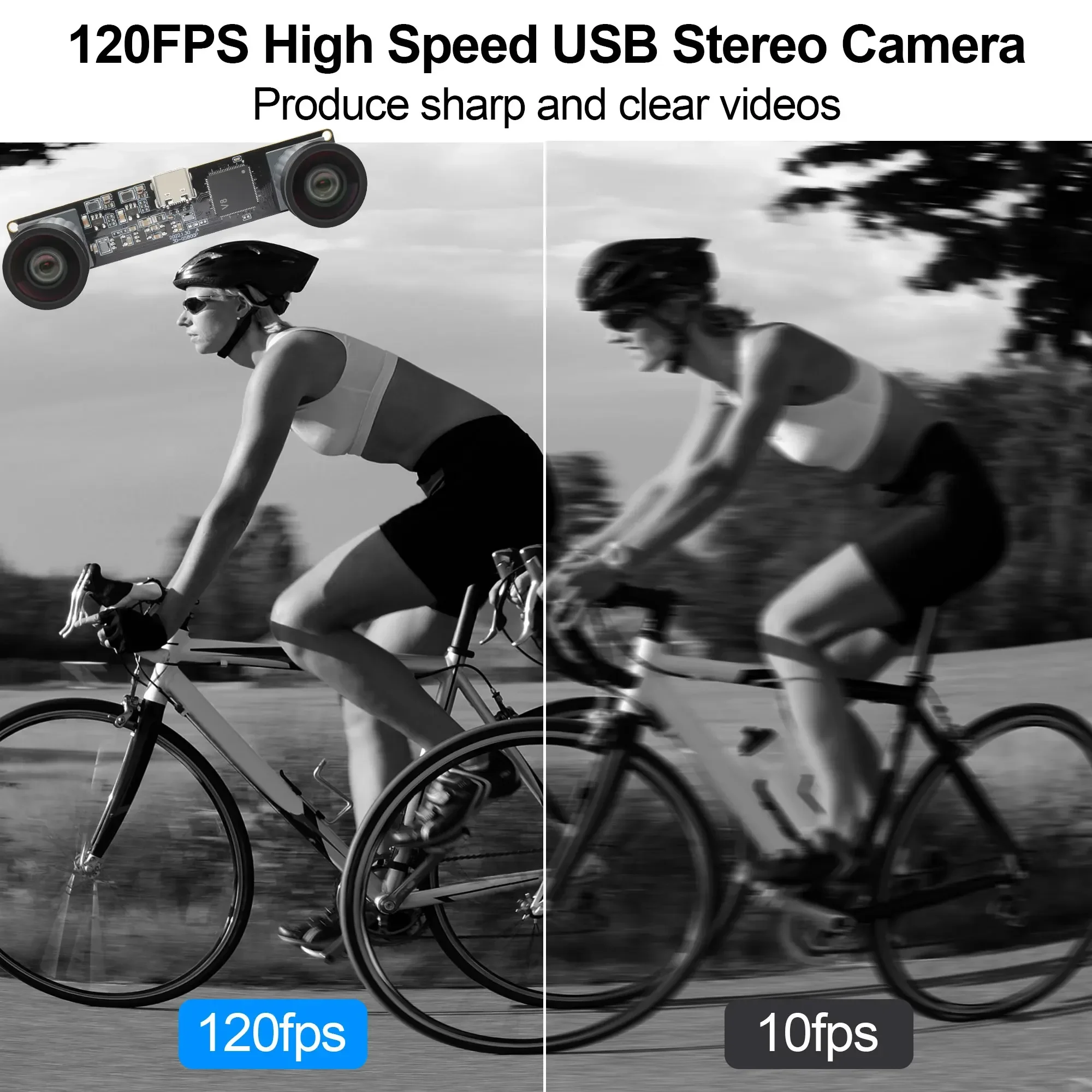 ELP 2MP B/W Monochrome USB Camera Module  Global Shutter Dual Lens Synchronous 3D Stereo Camera 120fps High Speed Webcam for PC
