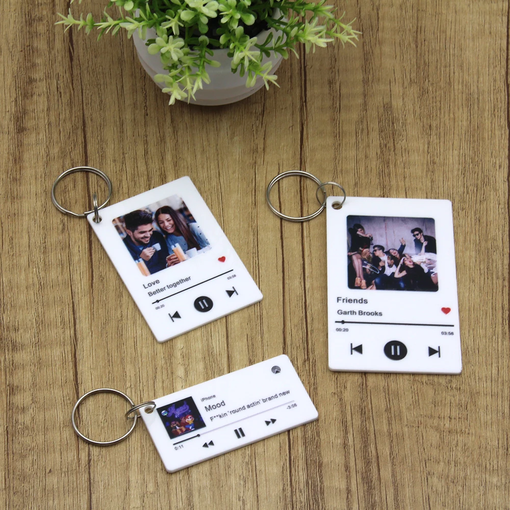 Personalized White Acrylic Spotify Keychain Scan Code Music Song Singer Name Album Cover Custom Keyring Women Men Photo Gifts