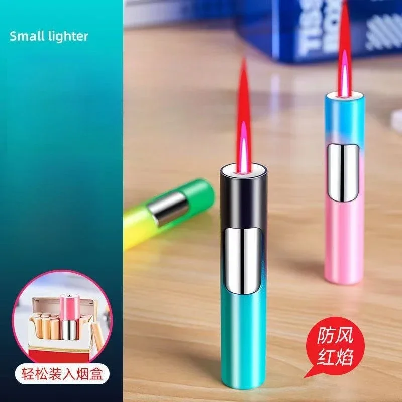 Rhinestone Torch Lighter for Ladies Mini Portable Cigarette Lighter Windproof Pink Flame Smoking Accessories Butane Lighter