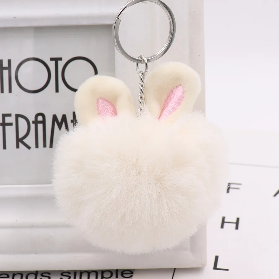 Rabbit Ear Plush Keychain Toy Colorful Pompom Bunny Shape Imitation Cute Animal Pendant Fur Handbag Keychain for Girlfriend Gift