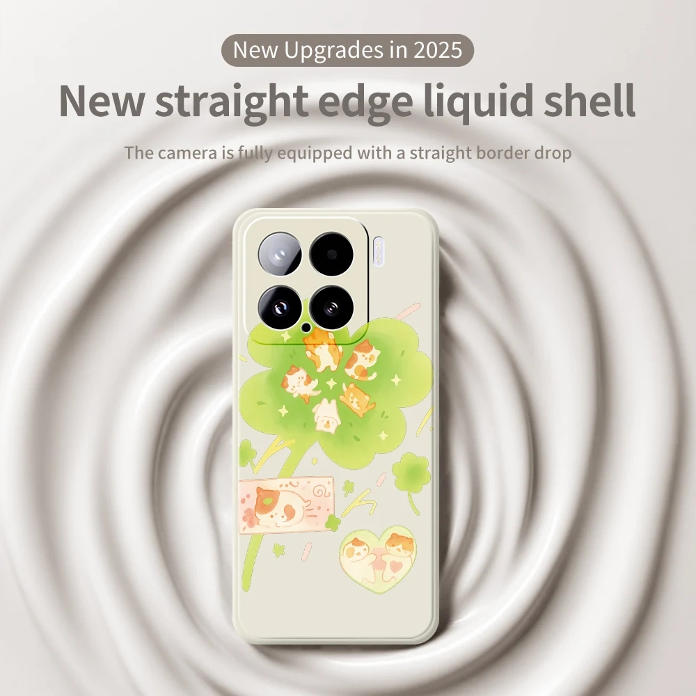 Leuke Kat Klavertje Vier Telefoon Case Voor Xiaomi Mi 15 Ultra Mi 14T 11T Pro Siliconen Cover Voor Xiaomi Mi 13T Pro Mi 11T Pro Gevallen