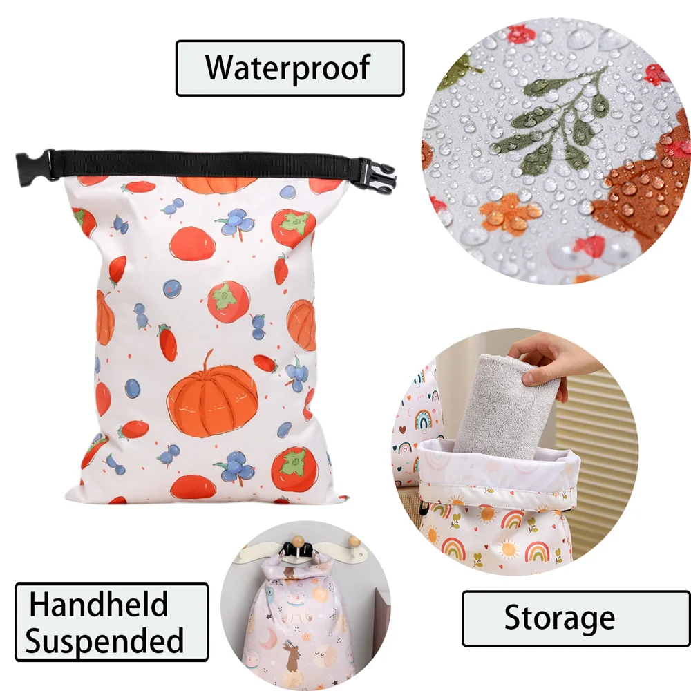 1pc 28x40cm Wet Bag with Buckle Washable Reusable Cloth Diaper Nappy Bag Large Capacity Wet Dry Bag for Swimsuits Wet Clothes