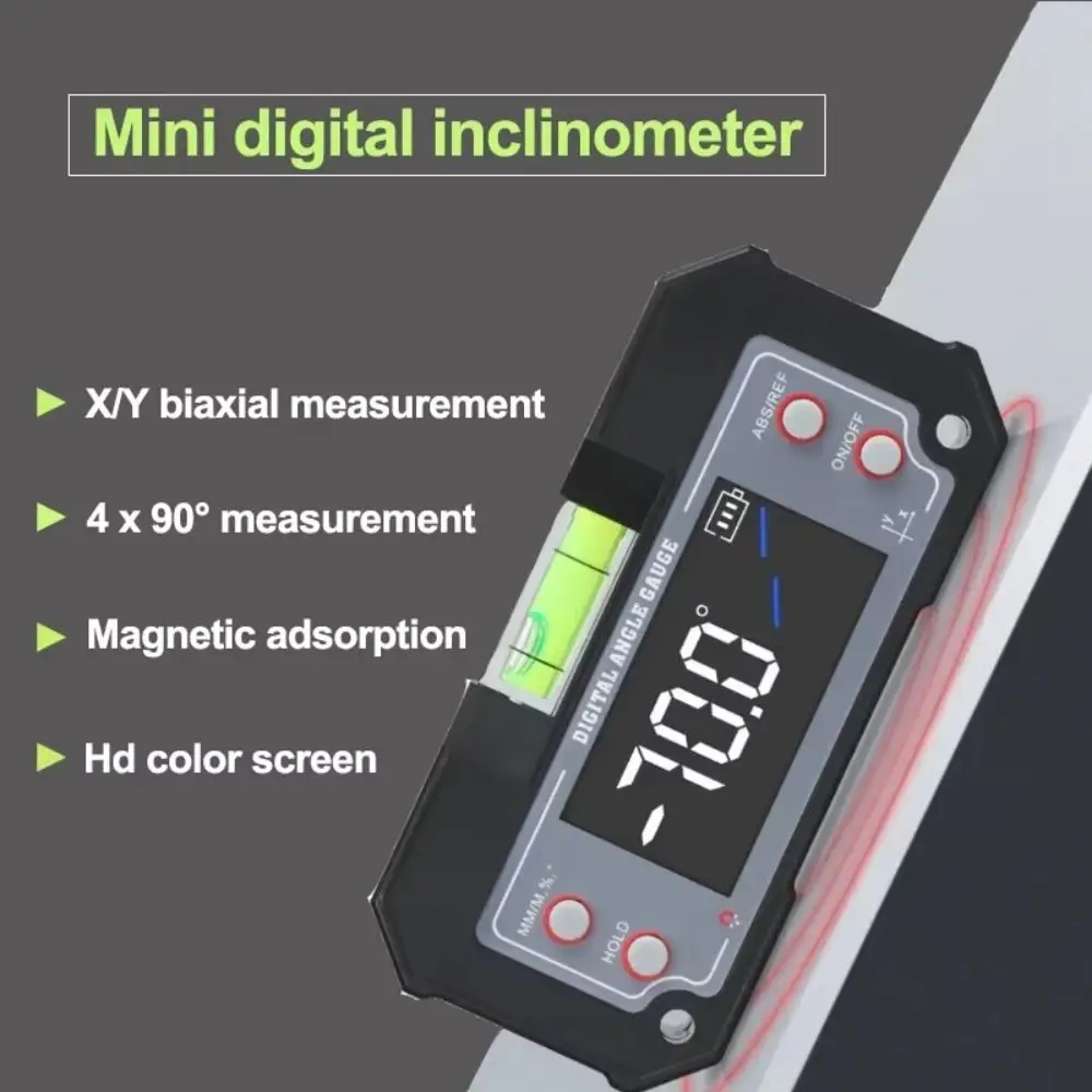 Multifunctional Digital Angle Gauge Rechargeable LCD Display Bevel Inclinometer with Bubble 360-degree Measurement