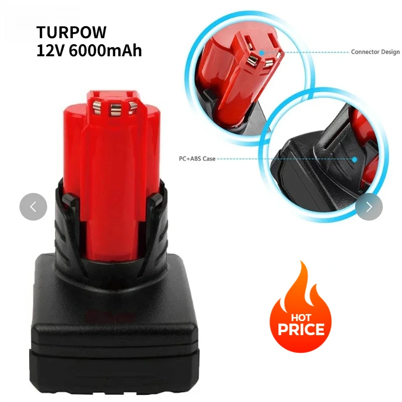 

Аккумулятор TURPOW 12V 6000mAh для беспроводных инструментов Milwaukee M12 XC