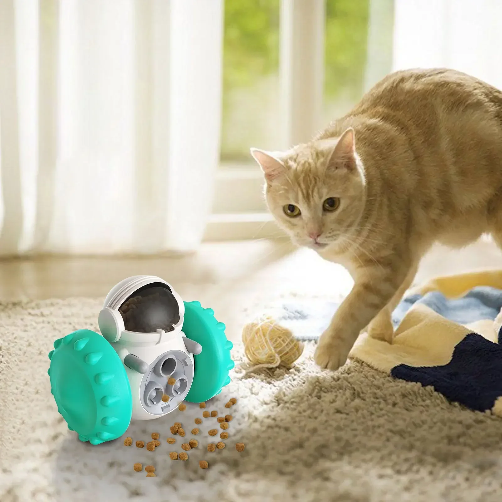 Cat Toy with 360° Rotating Design, Interactive Food Dispensing Wheel, Durable PEGT & ABS Material, Fun for Multiple Cats