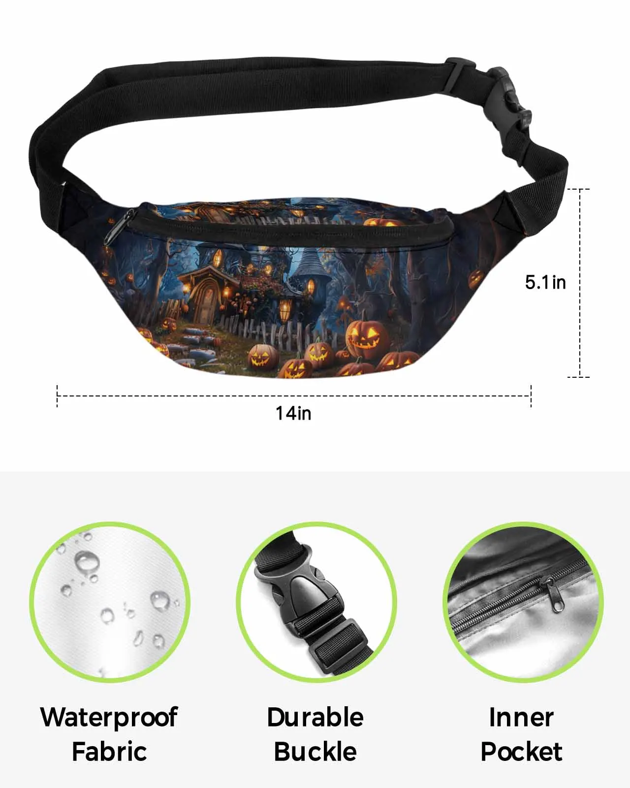 Riñonera impermeable con diseño de Castillo de Halloween para hombre y mujer, bolsa de cintura con diseño de calabaza, estilo Retro, ideal para llevar a la cadera