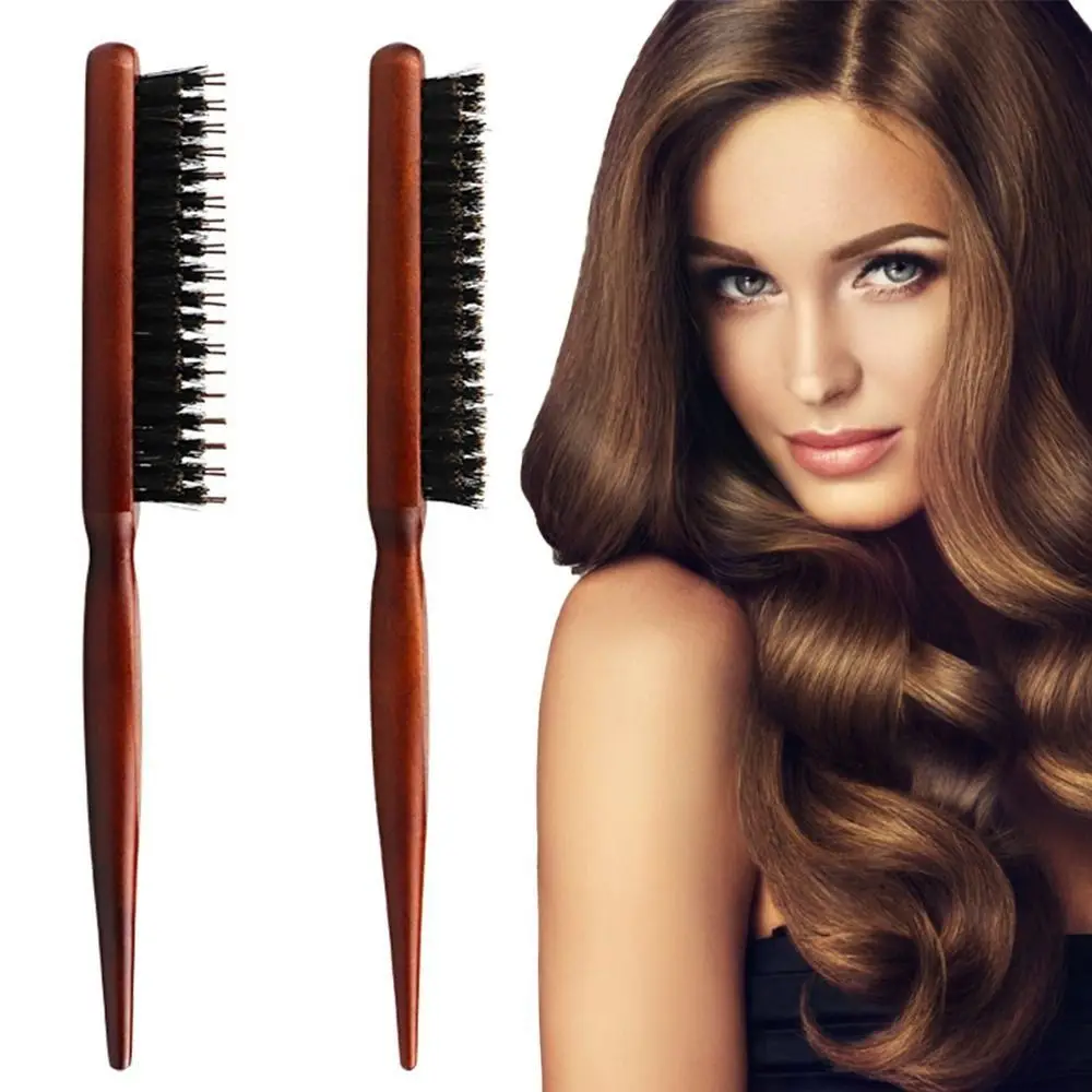 New 3 Rows Sideburns Fluffy Hair Beating Comb Wooden Handle Durable Pointed Tail Comb Boar Bristle Comb