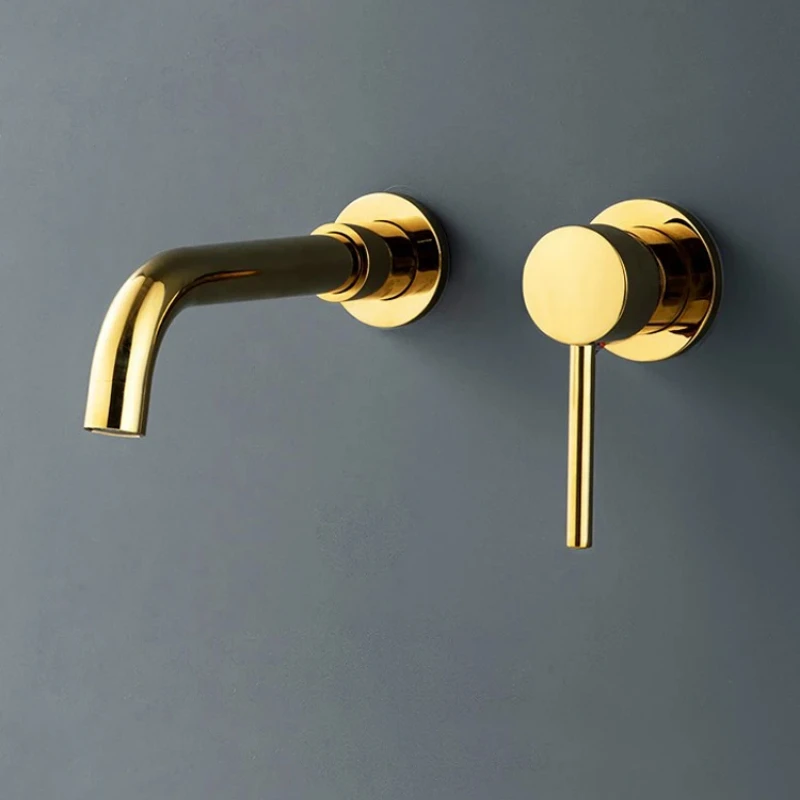 Brushed Gold Basin Faucet Concealed Wall-Mounted Mixer Tap 360 ° Rotating Hot and Cold Water Tap