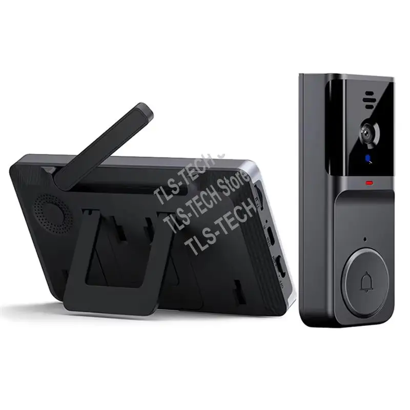 Video Doorbell With 4.3 Inch IPS Screen 2-Way Audio 2.4Ghz Visual Intercom Recording Doorbell Camera With Antenna-PZZW