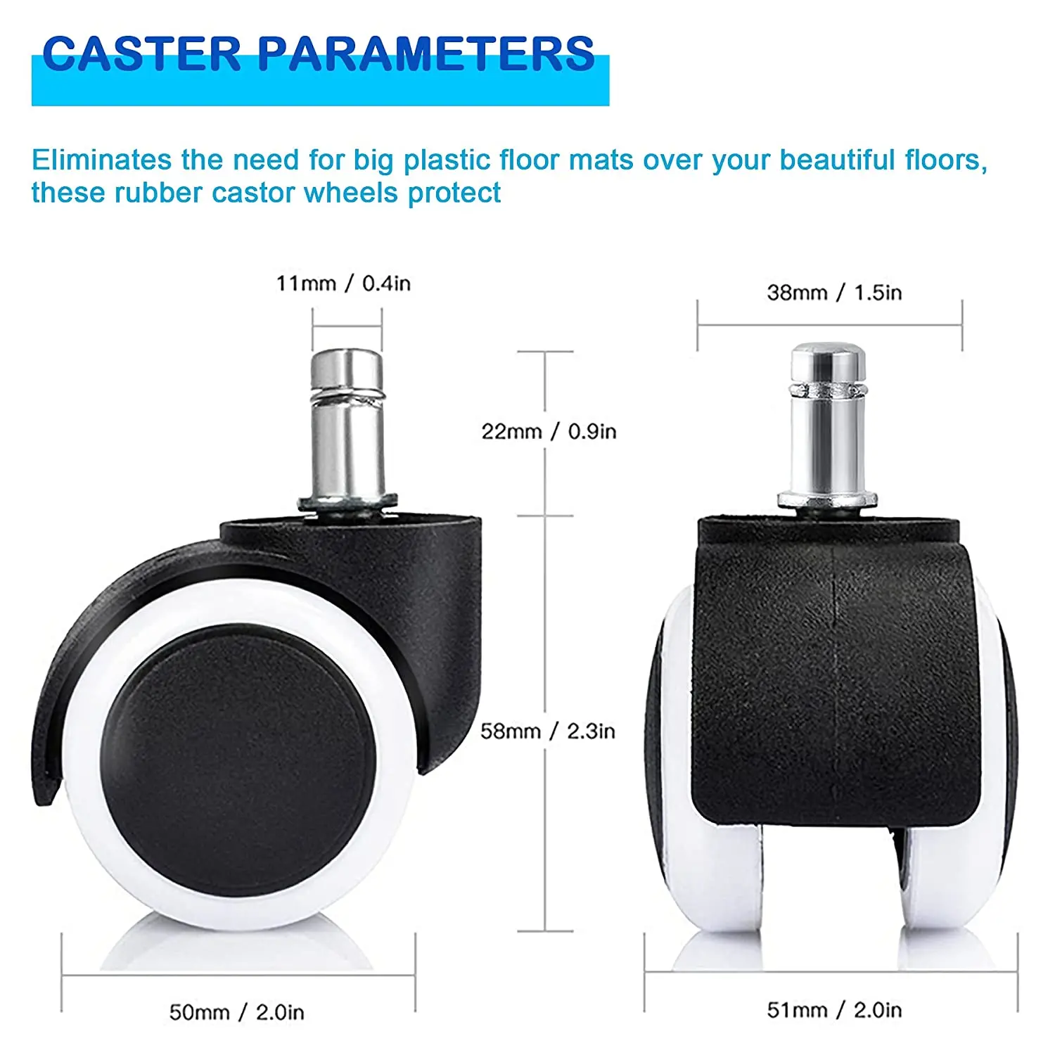 5Pcs Office Chair Caster Wheels, 7/16” (11mm) Stem Diameter, Protecting Floor Rubber, Standard Stem,Easy Install for Replacement