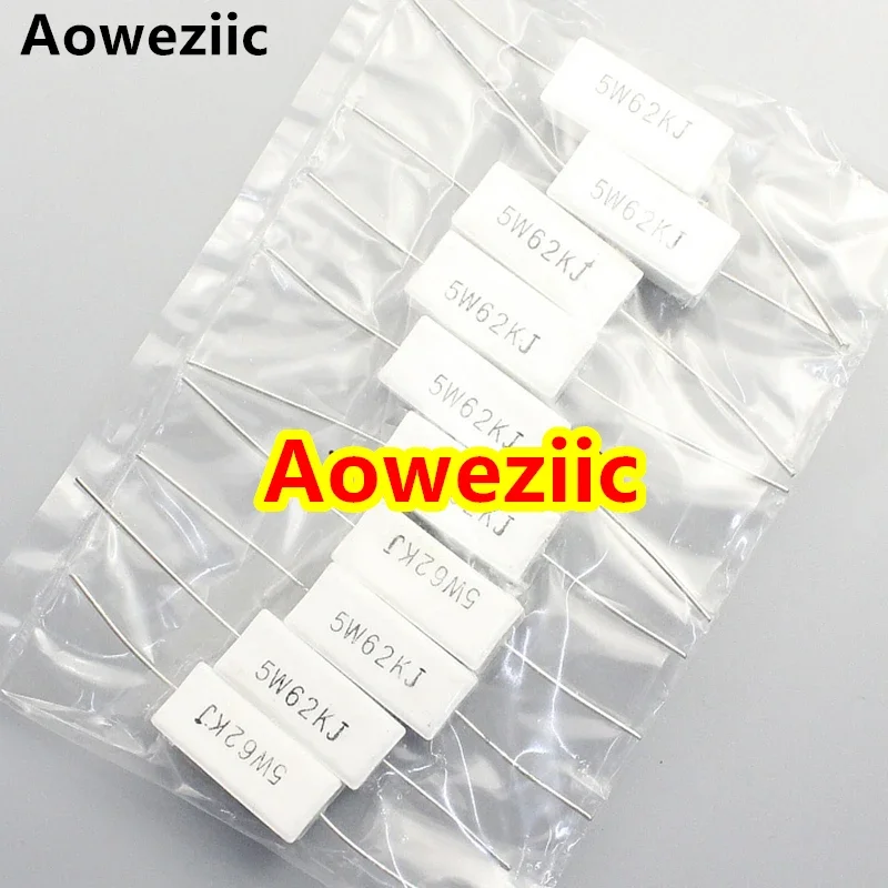 10Pcs RX27 Horizontal cement resistance 5W 62K ohm 62K R 62K RJ 5W62KJ 62000R Ceramic Resistance precision 5% Power resistance