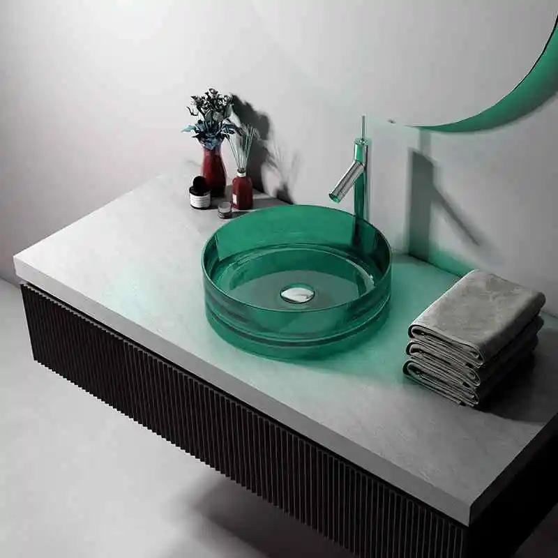 

Modern minimalist round transparent countertop basin, light luxury style colored resin art washbasin, for homestay,hotel YX464KO