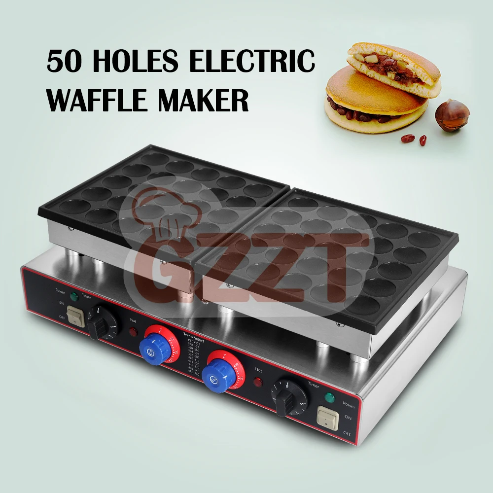 GZZT 50-Hole Muffins Maker Stainless Steel Waffle Maker1600W, 50-300°C  0-5min Timer Non-Stick Street Food Machine Snack Machine