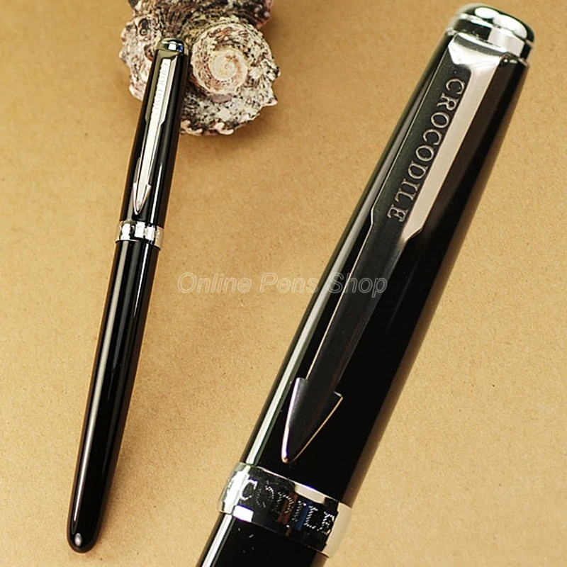 Crocodile Black And Silver Metal M Nib 0.5mm Fountain Pen CF023