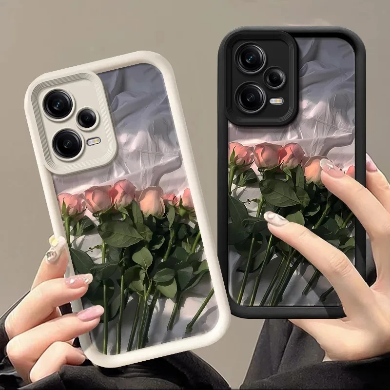 Fashion Rose Flower Silicone Case For Xiaomi Redmi Note 12 Pro Plus TURBO 4G 5G Coque Camera Lens Portector Cover