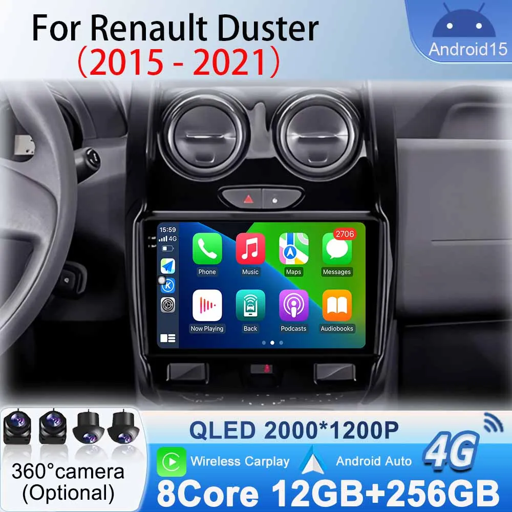 

Multimedia DVD Video Player for Renault Duster 2015 2016 2017 2018 2019- 2021 Car Radio Stereo Navigation GPS No 2din Android 15