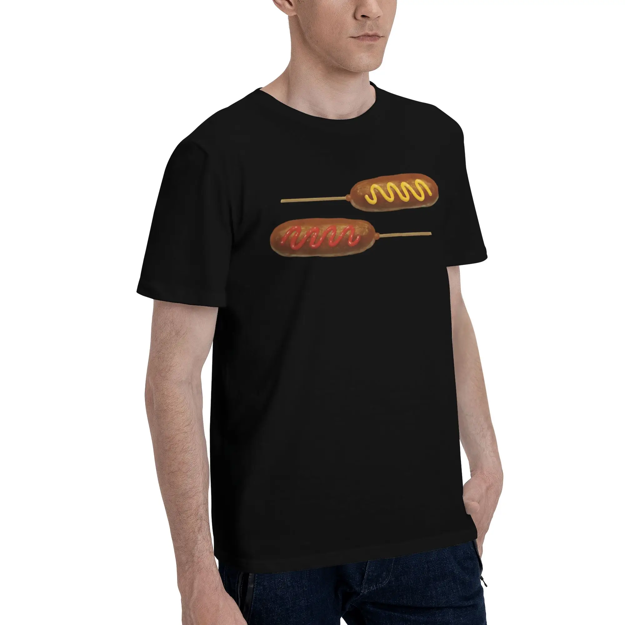 Corn Dogs  Men T Shirt Hot Dog Vintage Tees Short Sleeve Crew Neck 100% Cotton Printing Clothes T-Shirt