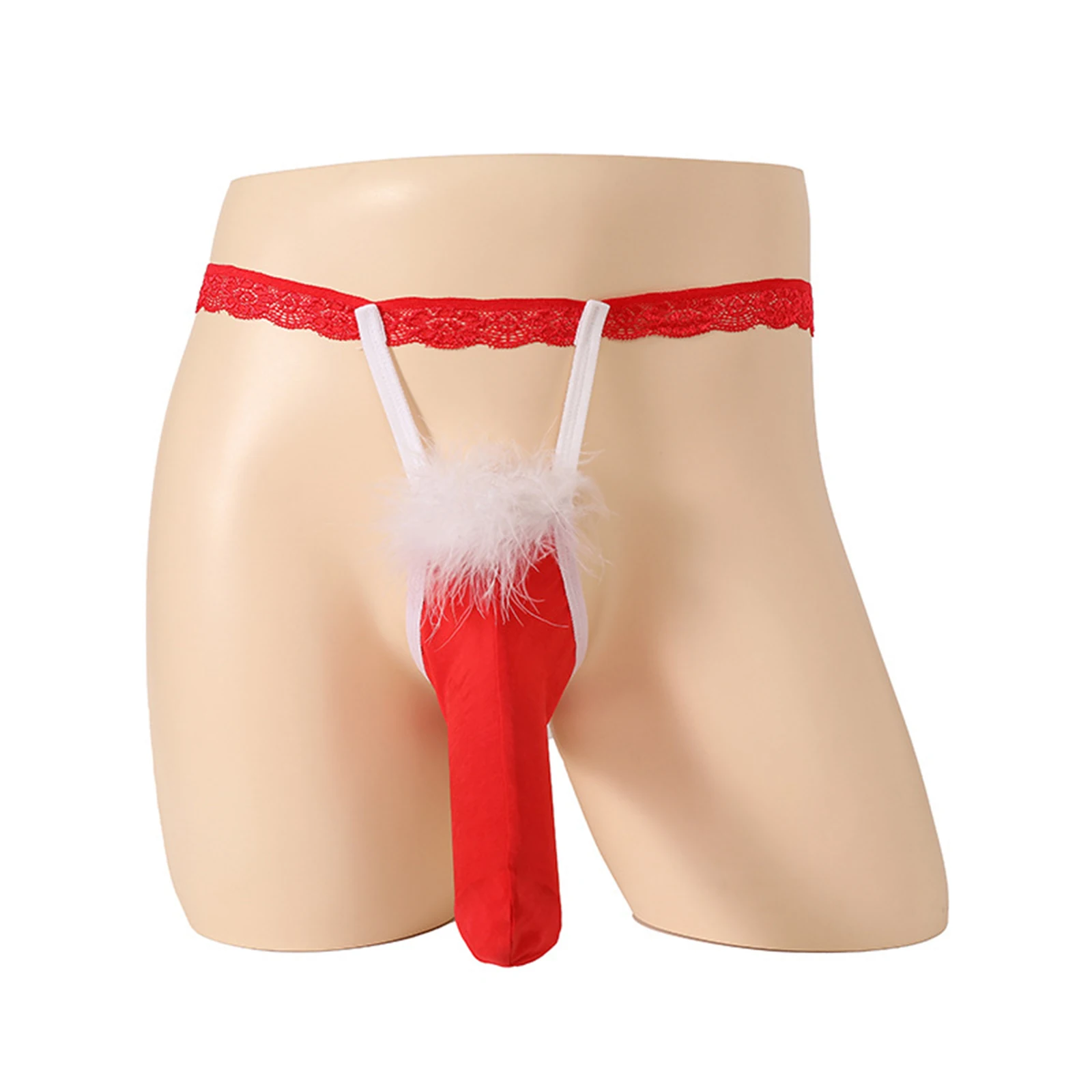 Traje de Natal vermelho e branco masculino, Sexy T-Back, Thongs, Cuecas, Bainha, Roupa Interior de Papai Noel, Engraçado, Natal, Presente de férias, Fantasia