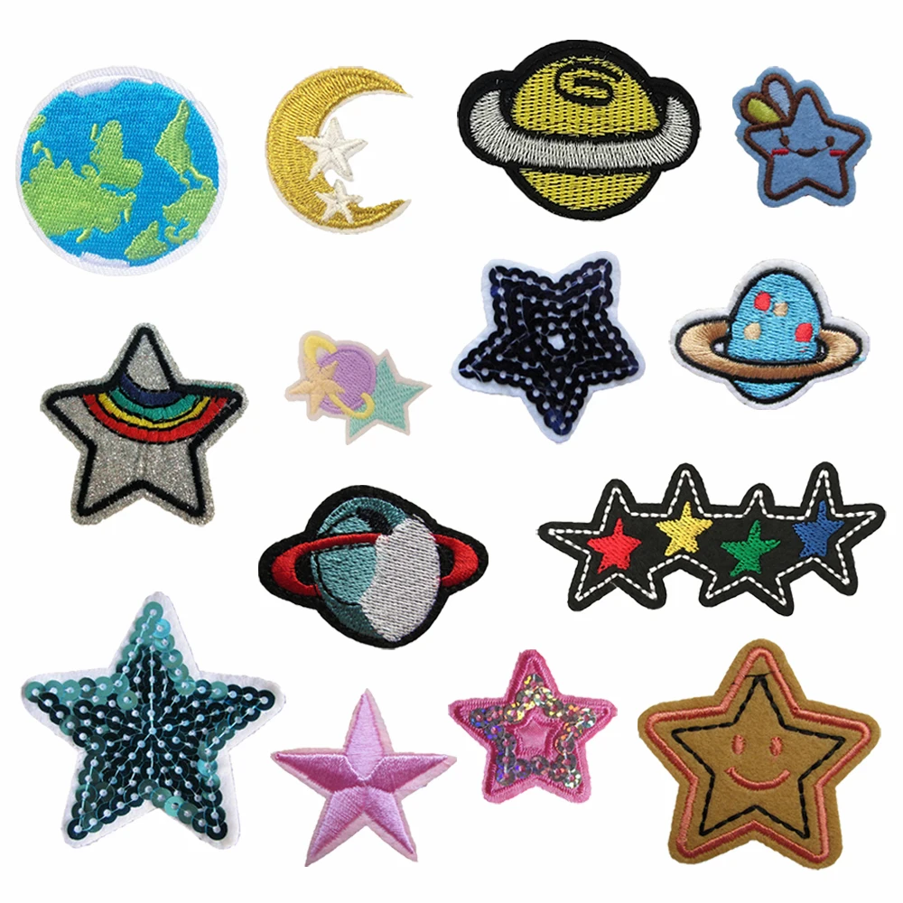 Star pattern embroidery hot melt adhesive ironing clothing fabric patch can be sewn Repair a hole decorative clothing patch