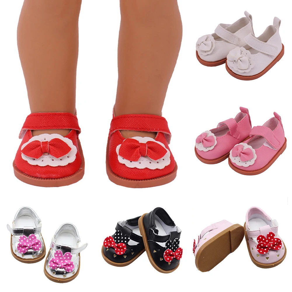 

43CM Born Baby Doll Shoe Leather 7CM Cute Bow Doll Shoes for 18Inch American Doll Toys for Girls Our Generation Doll Accessories