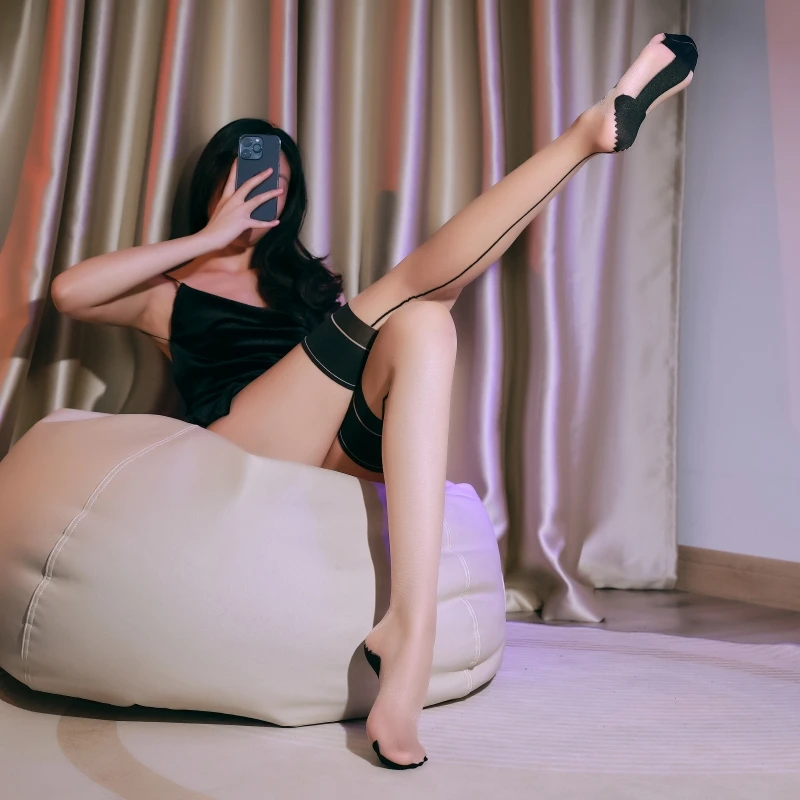 10D Kontrast Farbe Oberschenkel Hohe Strümpfe Retro Zurück Naht Kubanischen Ferse Fuß Geformt Lange Socken Frauen Sexy Transparente Dessous – Detail 16