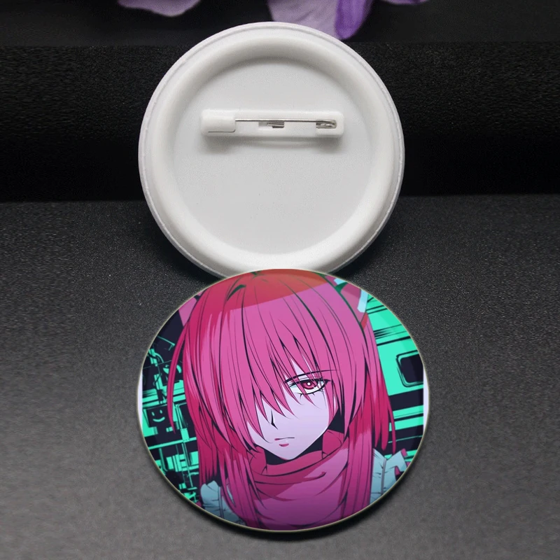 Elfen Lied Tinplate Pins Round Cute Cartoon Snap-in Brooches for Backpack Cothes Accessories Anime Collection Badge Decoration