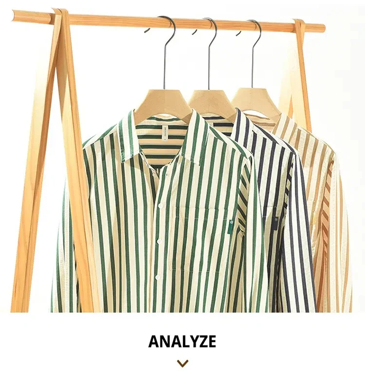 

Корейский стиль, свежая полосатая рубашка, мужская весенне-летняя одежда для мужчин, повседневные повседневные рубашки, рубашки с длинными рукавами и карманами с лацканами, простые