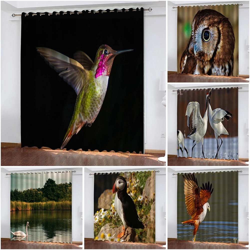 Bird 3D Digital Printing Household Curtains Hummingbird Owl Living Room Decor Blackout Curtains Cotinas De Sala カーテン