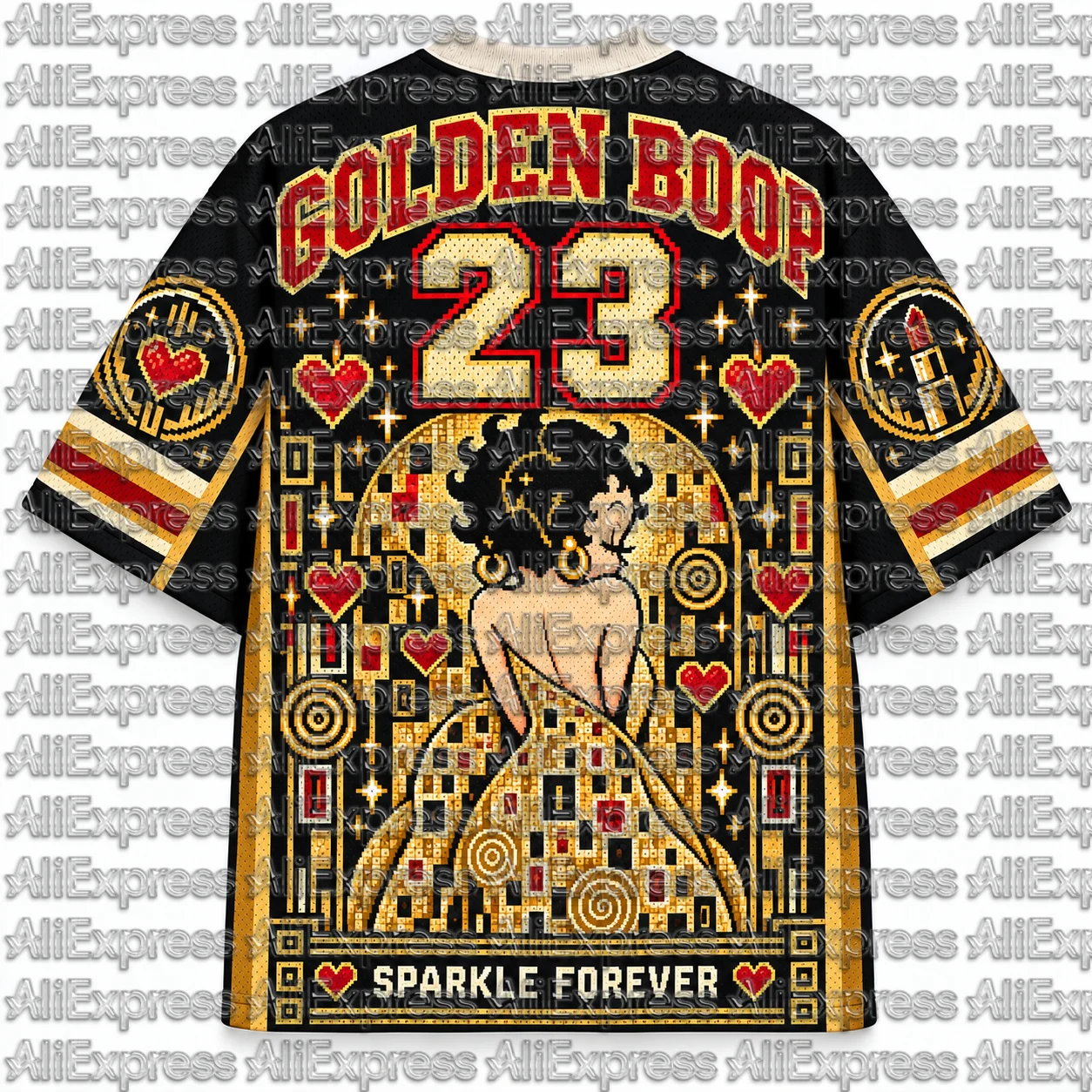 GoldenBoop Betty 23 Pattern Men's Mesh V-neck Short Sleeved T-shirt Retro Klimt Art Decoration Cartoon Neutral Street Sports Top
