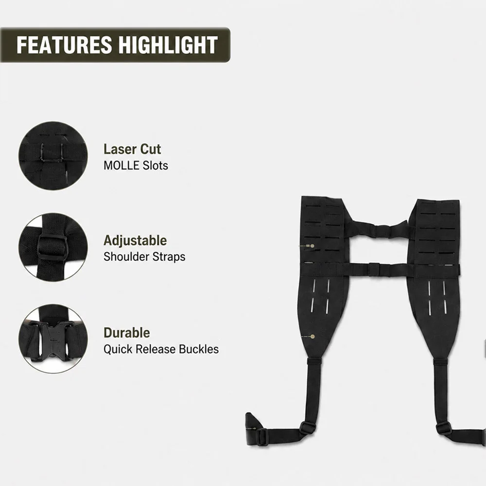 Tactical MOLLE H-Harness Shoulder Strap Adjustable Laser‑Cut Function Suspenders for Airsoft Wargame Outdoor Military Training - view 3