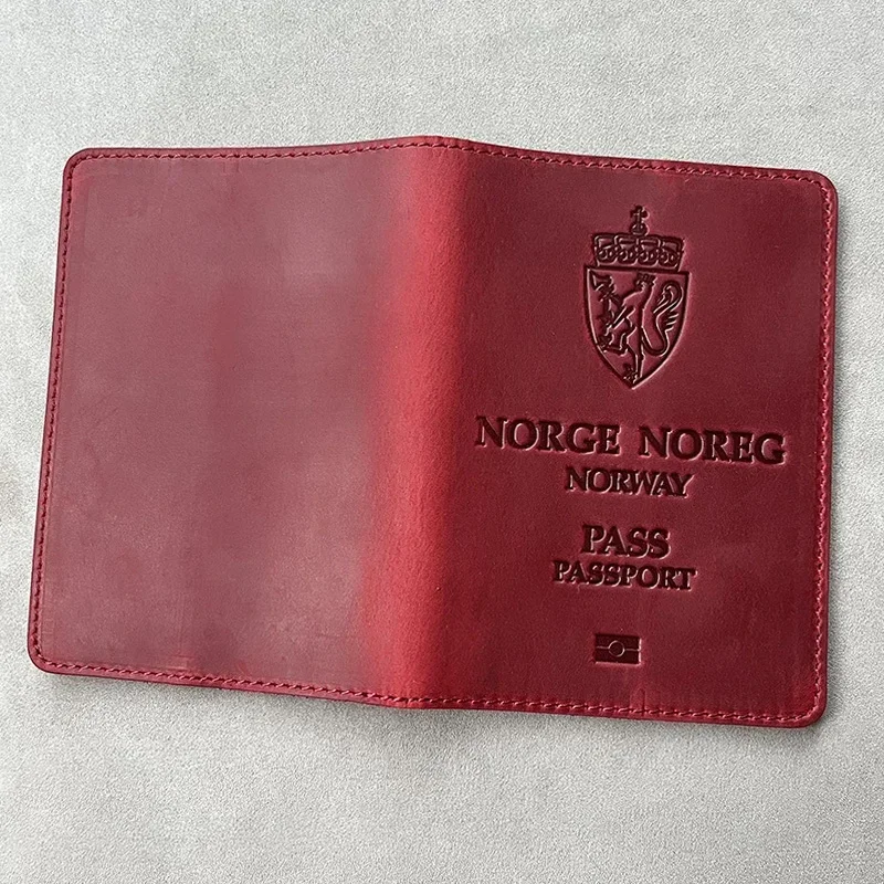 The Kingdom of Norwegian Passport Passport Cowhide Genuine Leather Norwegian Kongeriket Norge Cover Holder 100% Real Leather