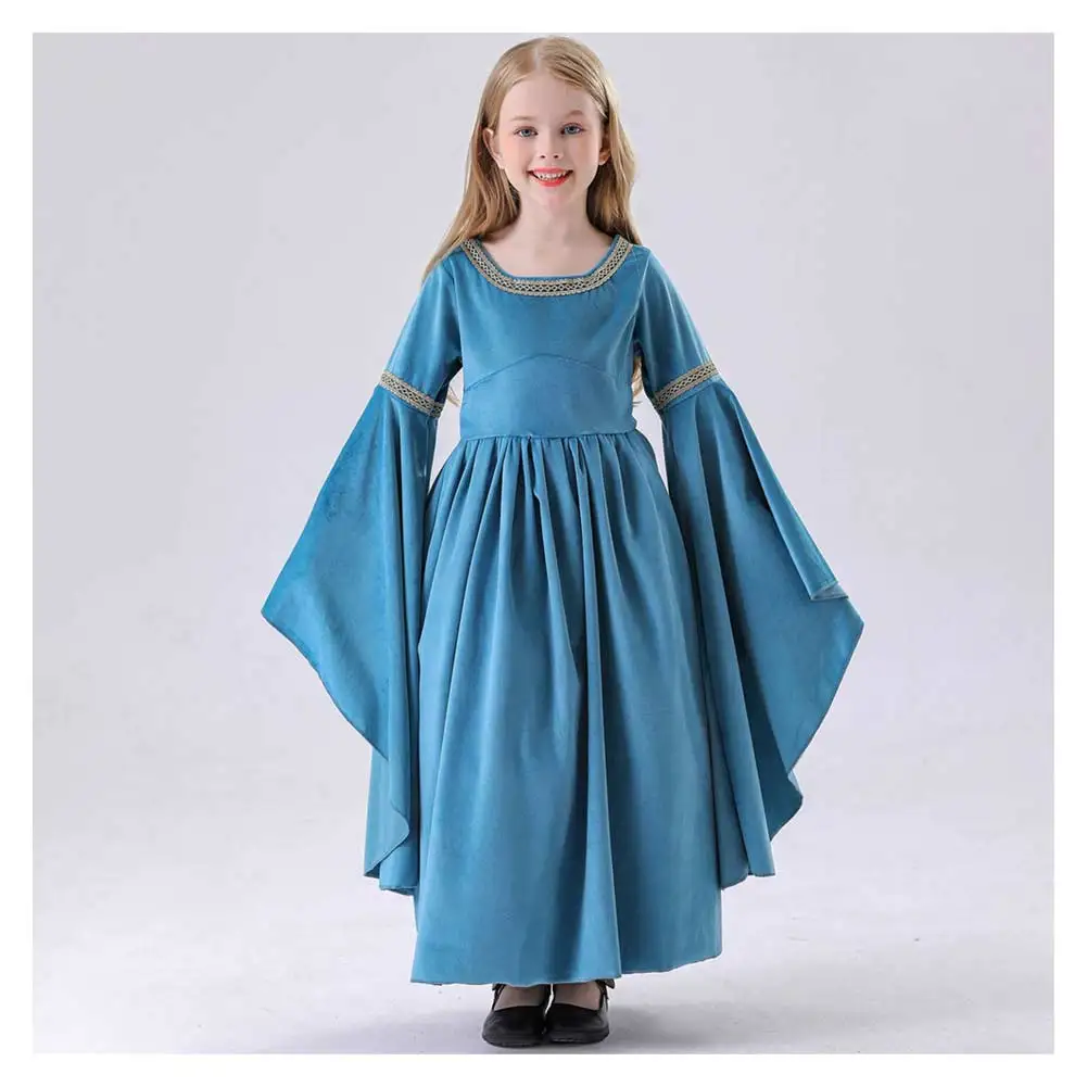 Disguise Arwen Cosplay Blue Dress Cloak Kids Children Costume Roleplay Cape for Girls Fancy Cloth Halloween Carnival Party Suit