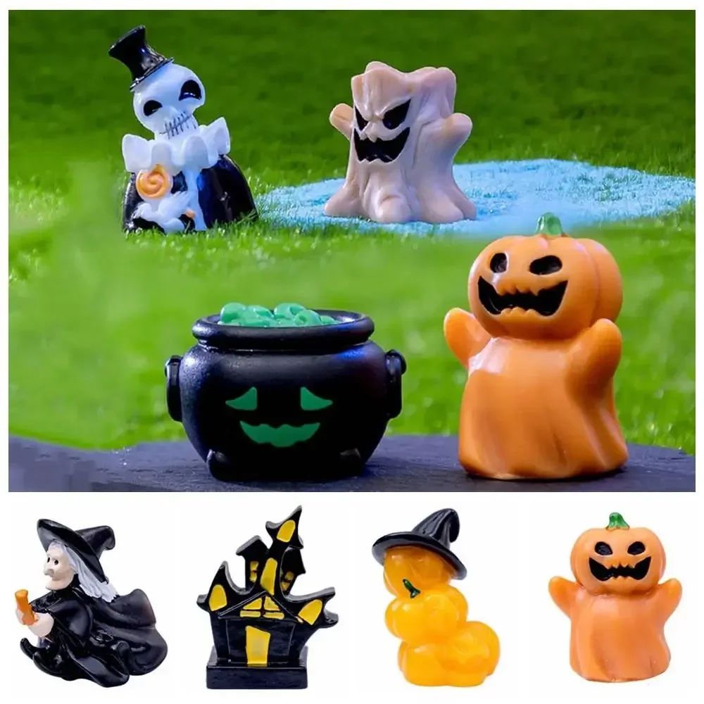 2024 Multicolor Miniature Witch Figurine Halloween Resin Desktop Knick-knack Micro Landscape Fairy Garden Cartoon Pumpkin Statue