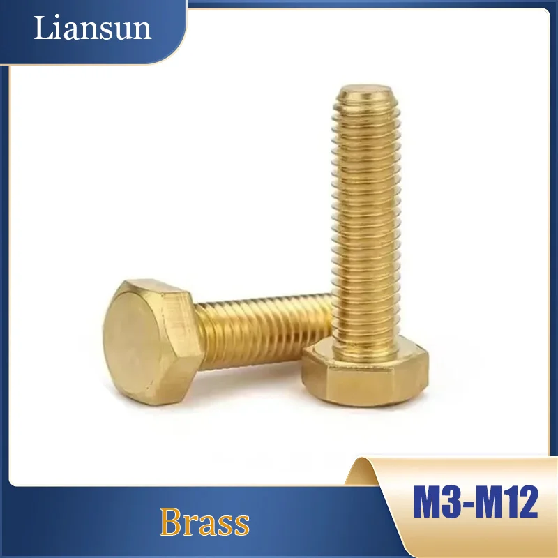 2-100PCS Brass External Hexagonal Bolts M3 M4 M5M6 M8 M10 M12 Metric Thread Hexagon Head Screws Length:6mm~100mm