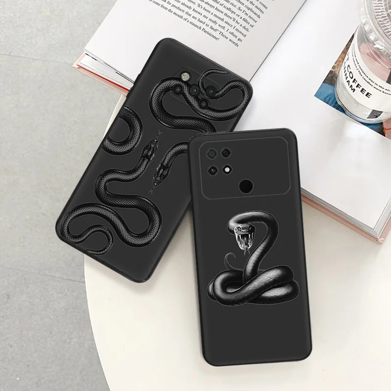 Silicone Black Phone Case for Xiaomi Mi Poco C61 F5 F4 GT F3 F1 X4 X3 X5 M3 M4 Pro M5 M5S C51 C50 C40 Snake Cobra Python Cover