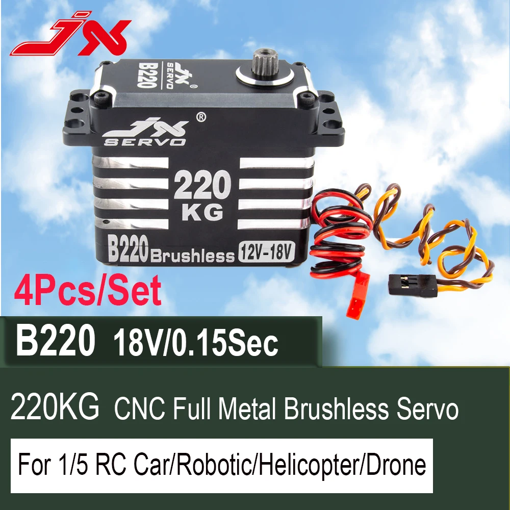 

4Pcs/Set JX Servo B220 220KG High Torque CNC Full Metal Aluminum Shell Brushless Servo For 1/5 RC Car/Robotic/Helicopter/Drone