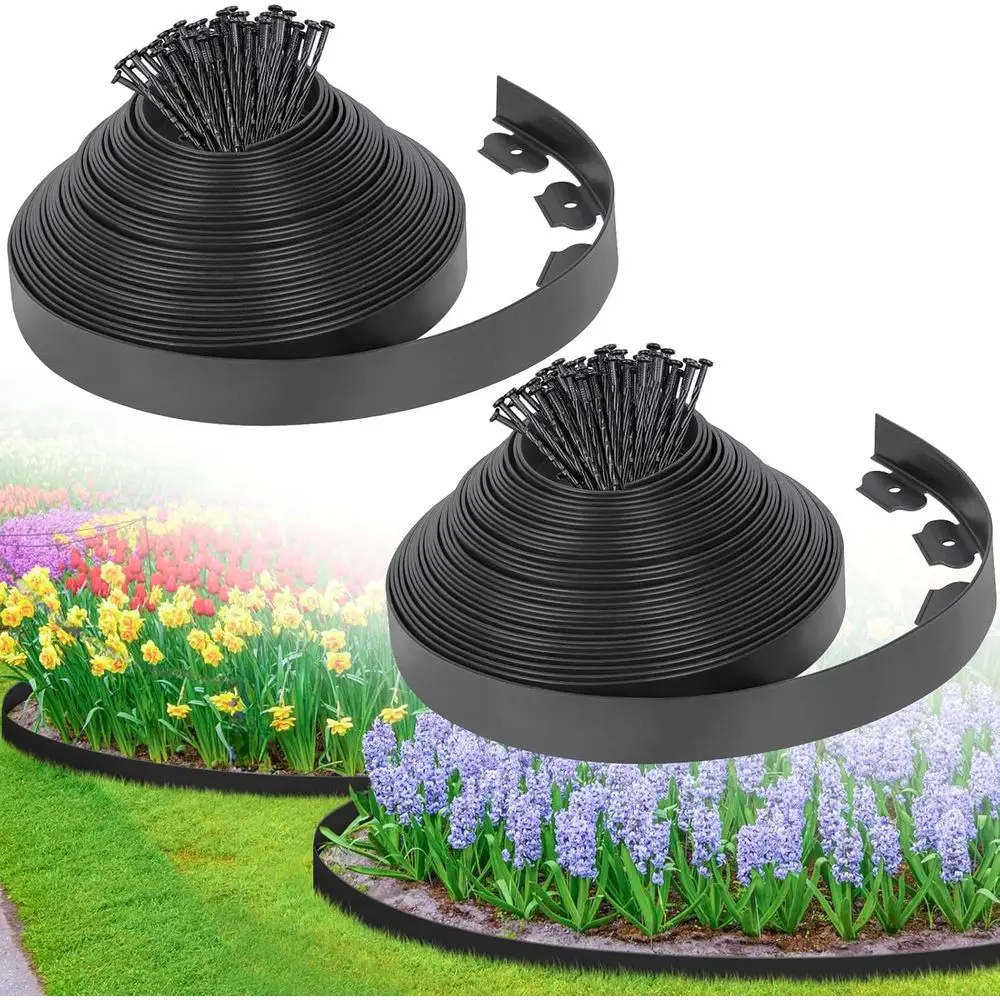 

2-Inch x 100ft Plastic Landscape Edging with 150 Stakes for Lawn and Garden Borders (Black)