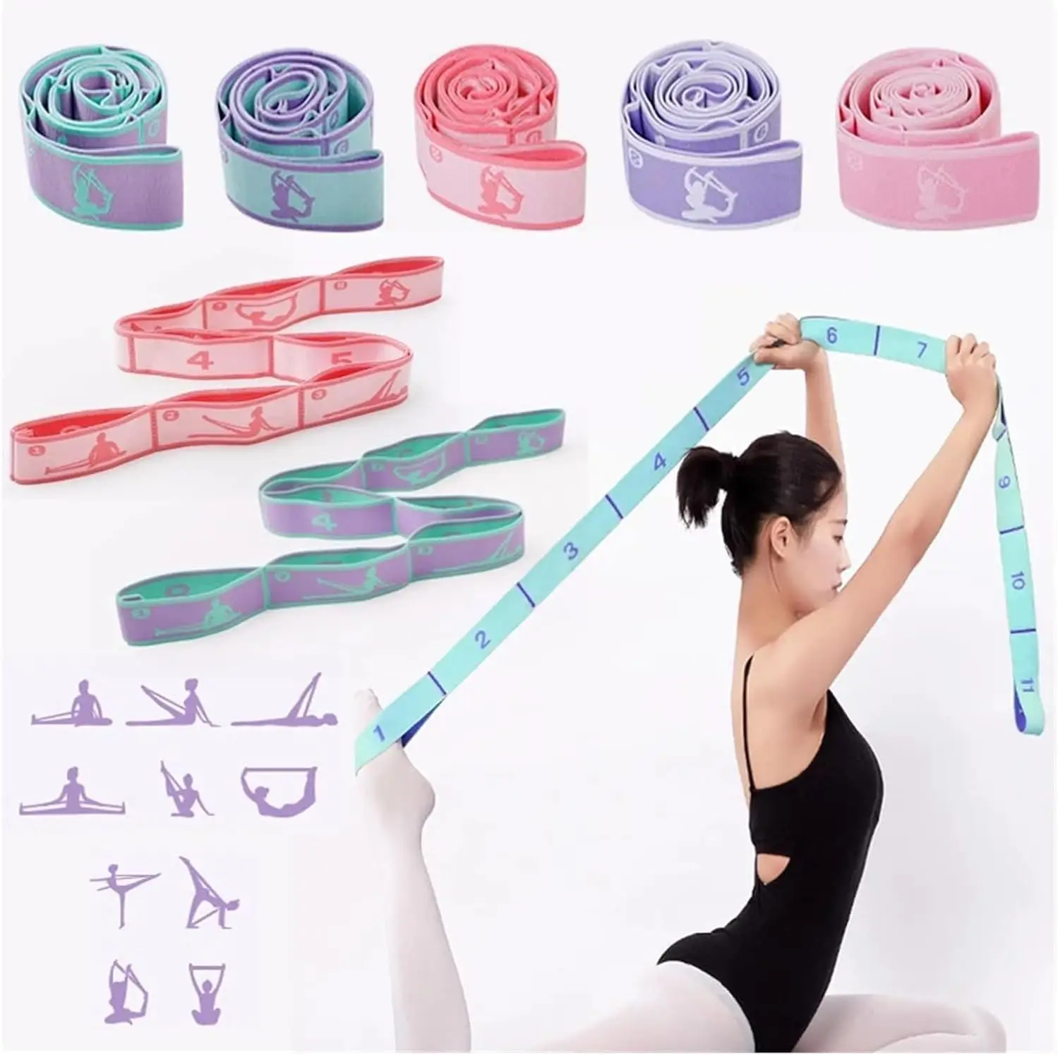 Yoga Stretching Strap, Stretch Band with 8 Loops, Yoga Strap, Shoulder Saver for Beginners for Effective Stretching, Yoga Traini