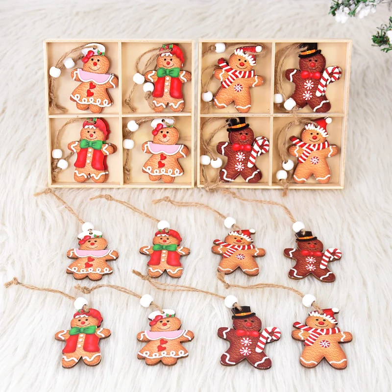 

12Pcs Wooden Gingerbread Pendant Christmas Tree Hanging Ornaments Kid's Favorite Gift Merry Christmas Party New Year Decoration