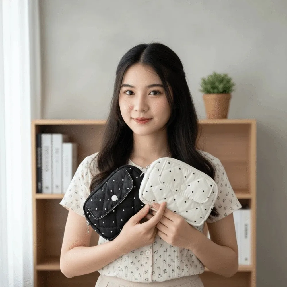 Soft Polka Dot Tampon Storage Bag Embroidered Thickened Cotton Coin Purse Polyester Large Capacity Sanitary Napkin Pouch Daily
