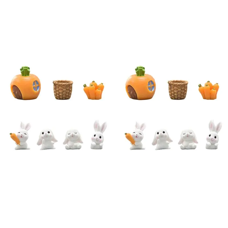 FAST-14X Resin Bunny Carrot Animal Figurine Easter Christmas Home Decor Miniature Garden Cake Decoration House Decor