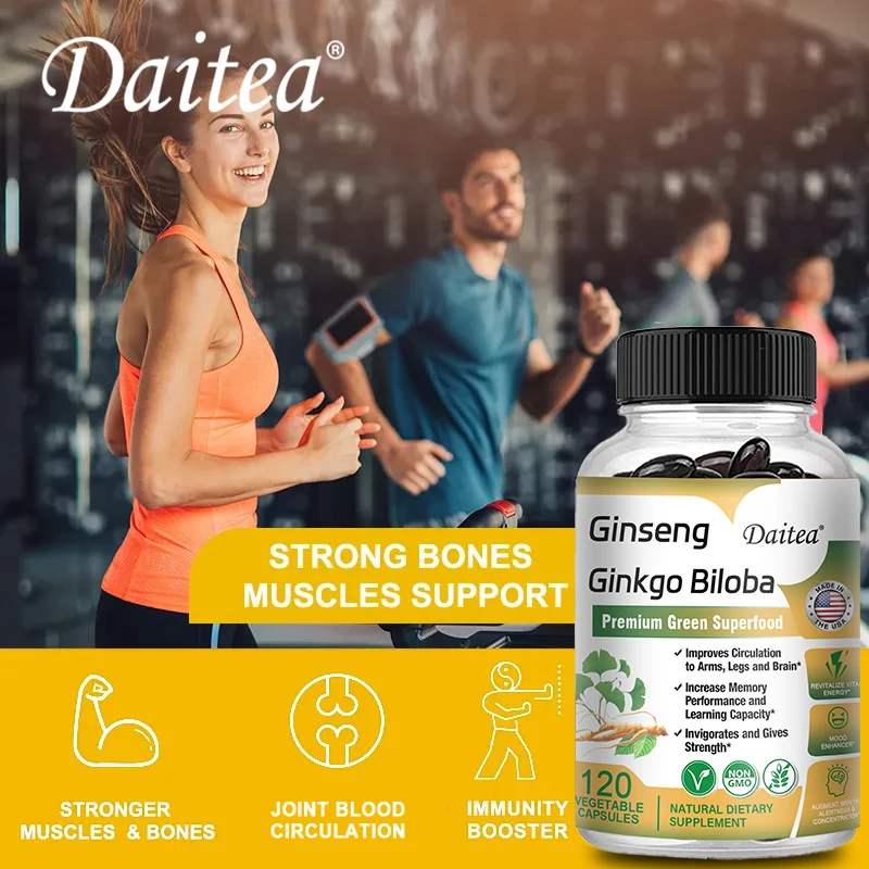 Ginseng + Ginkgo Biloba Extract Capsules - Brain Health Supplement That Helps Blood Circulation, Metabolism and Energy Levels