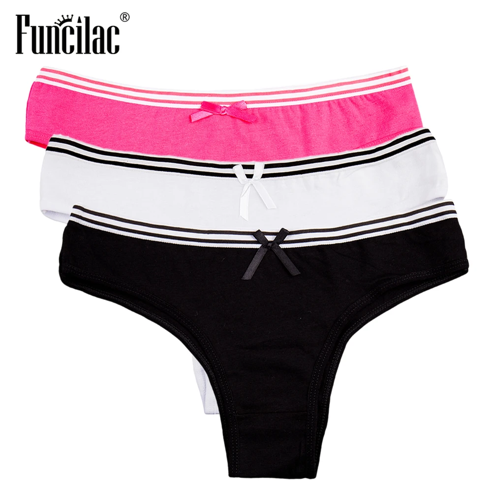 

Underwear Women Sexy Striped Panty Girls Cotton Briefs Simple Solid Shorts Soft Breathable Female Intimates 3 pcs