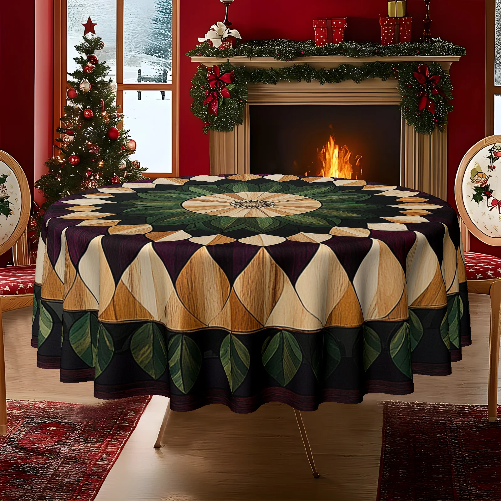 One-piece, household kitchen and dining room printed round tablecloth, tablecloth for adding tableware to the dining table.zyc