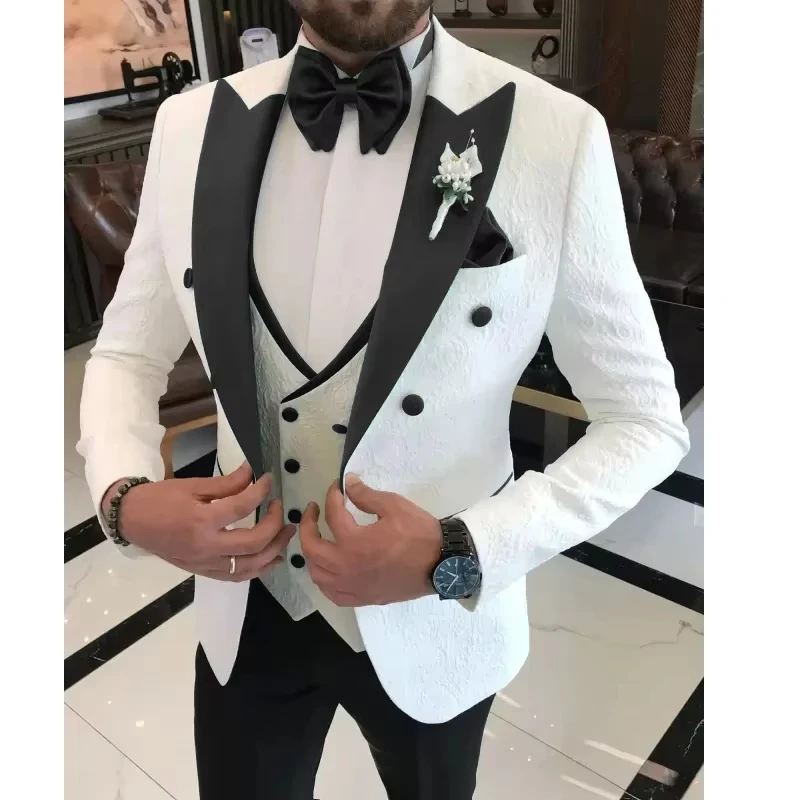 Elegant 3 Piece Men Suit Wedding Suit Single Breasted Lapel Business Blazer Vest  Pant Male Wedding Clothing