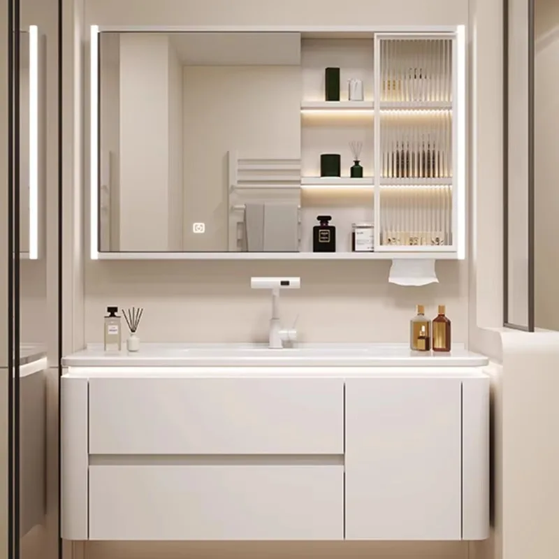 

Storage Smart Bathroom Cabinet Washbasin Simple Mirror White Bathroom Cabinet Mirror Shelf Meuble Salle De Bain Furniture